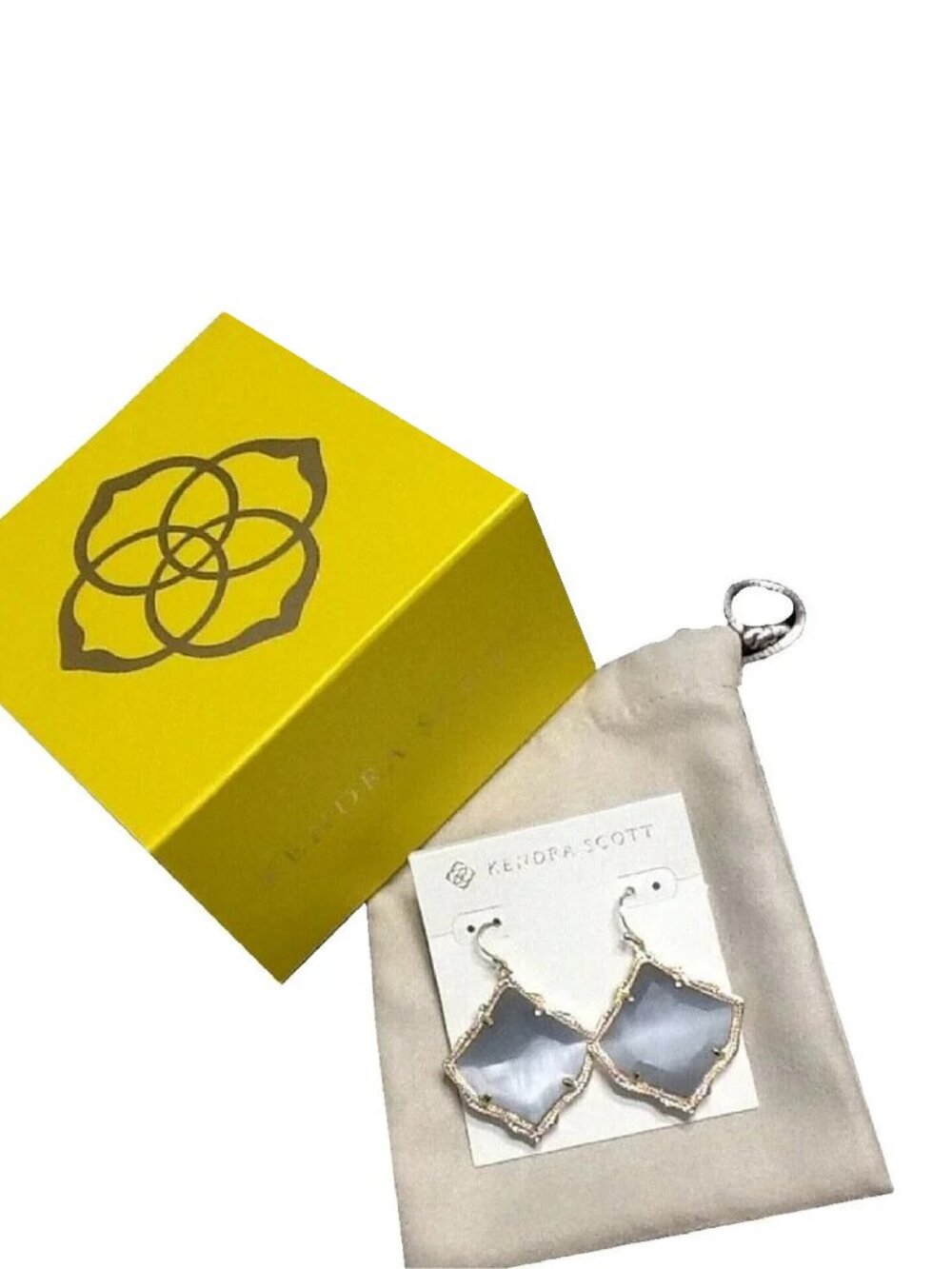 new in box Kendra Scott Cat's Eye Faceted Glass and Goldtone Dangle Earrings